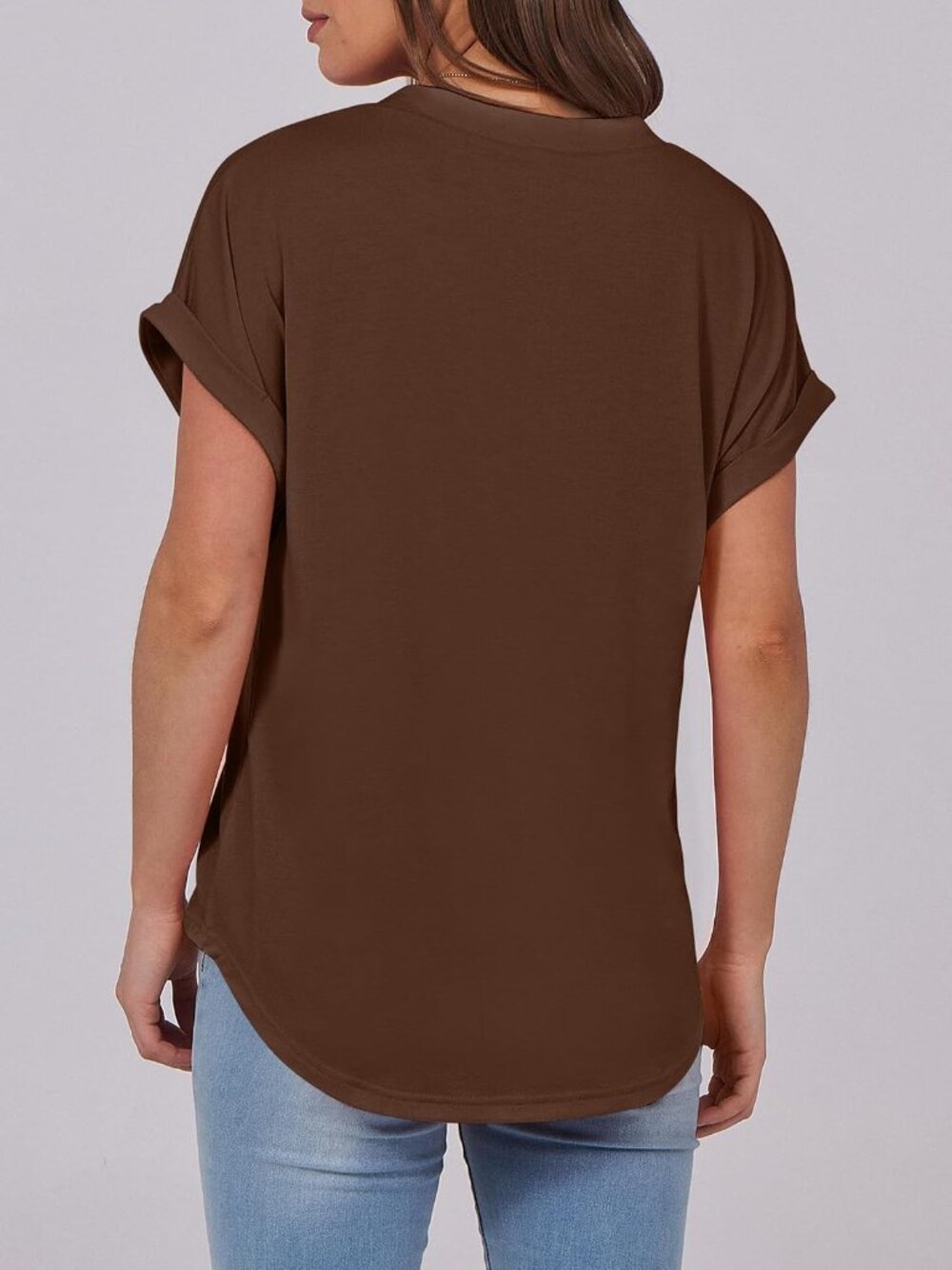 Women's Coffee Summer Short Sleeves Henley V Neck Comfortable Trendy Tee Shirts - Picture 5 of 6